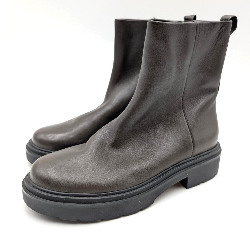 Vince Parvin Leather Short Boots Side Zip Women's Dark Brown Size US6.5M EU36.5